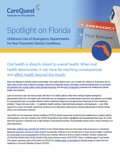 Image of report cover Children's Use of Emergency Departments for Non-Traumatic Dental Conditions