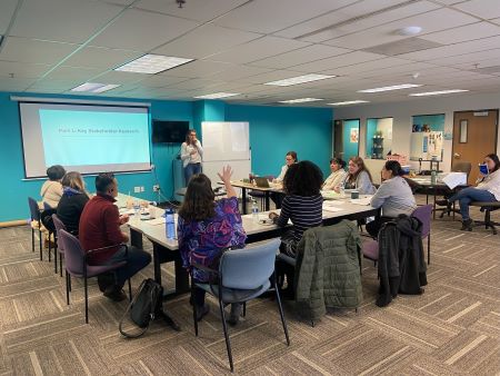 A promotora workshop in February to build KIND's apprenticeship program structure