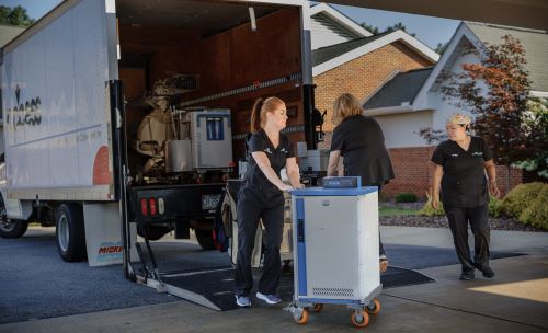 dental team members carry out mobile equipment