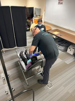 More Smiles Wisconsin dental team examines patient's teeth in chair