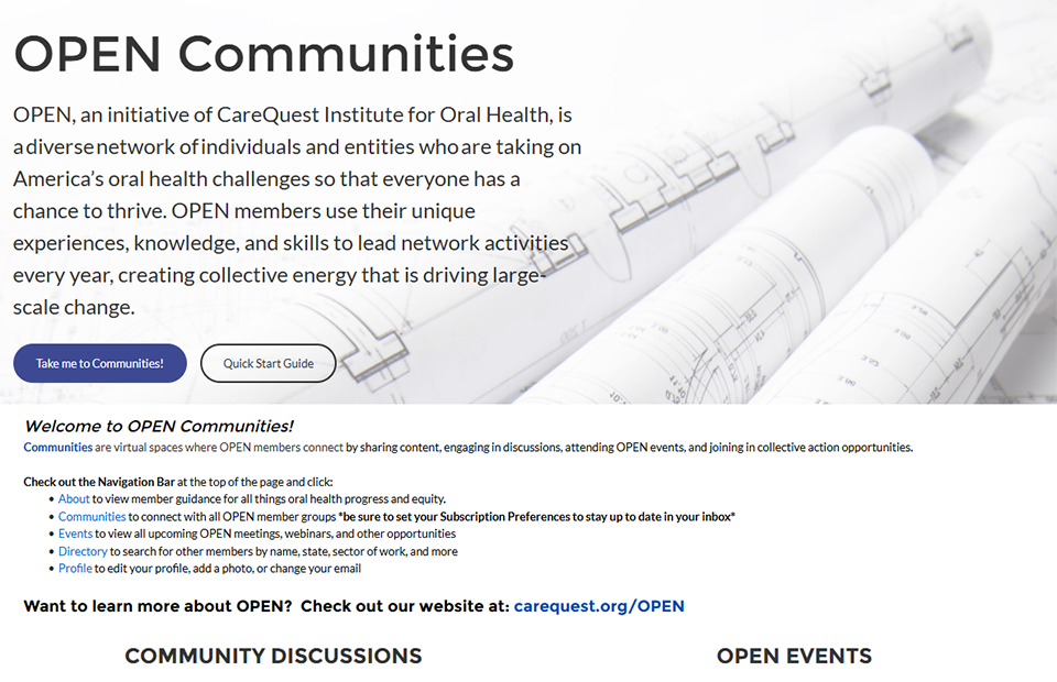 Screenshot of OPEN Communities home page