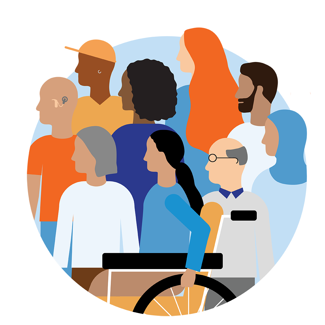 Illustration depicting a diverse group of people