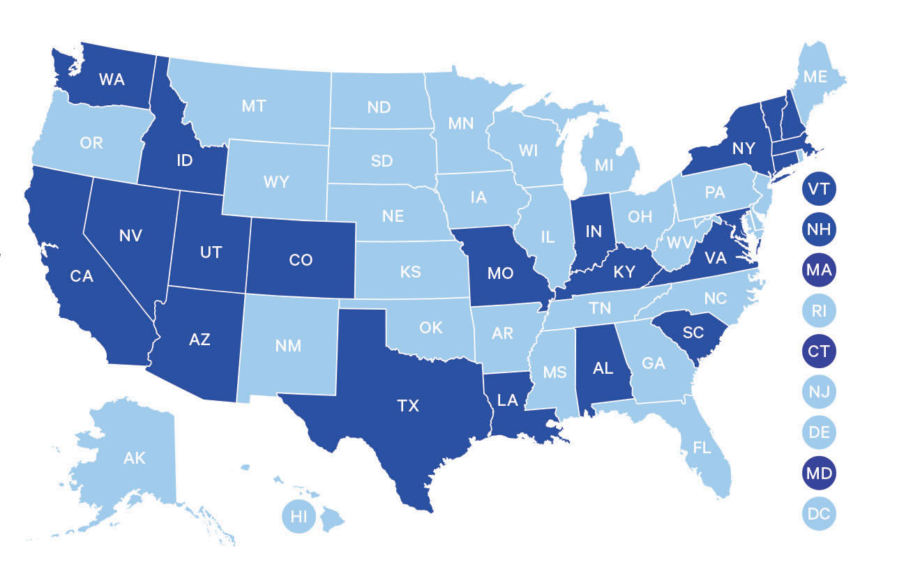 Map of states that offer Medicaid adult dental benefits to specific groups