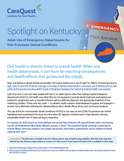 Image of report cover Adult Use of Emergency Departments for Non-Traumatic Dental Conditions: Spotlight on Kentucky 