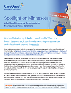 Image of report cover Adult Use of Emergency Departments for Non-Traumatic Dental Conditions: Spotlight on Minnesota