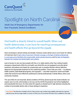 Image of report cover Adult Use of Emergency Departments for Non-Traumatic Dental Conditions: Spotlight on North Carolina