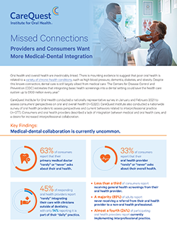 Image of report cover Missed Connections Provider and Consumers Want More Medical-Dental Integration